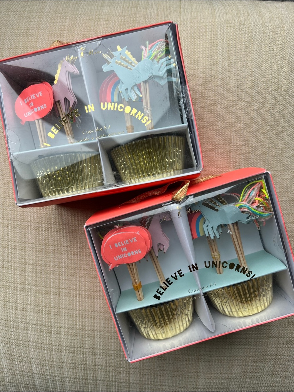 🆕 48 Meri Meri Cupcake Topper Unicorns Rainbows Metallic Gold Birthday Party NWT